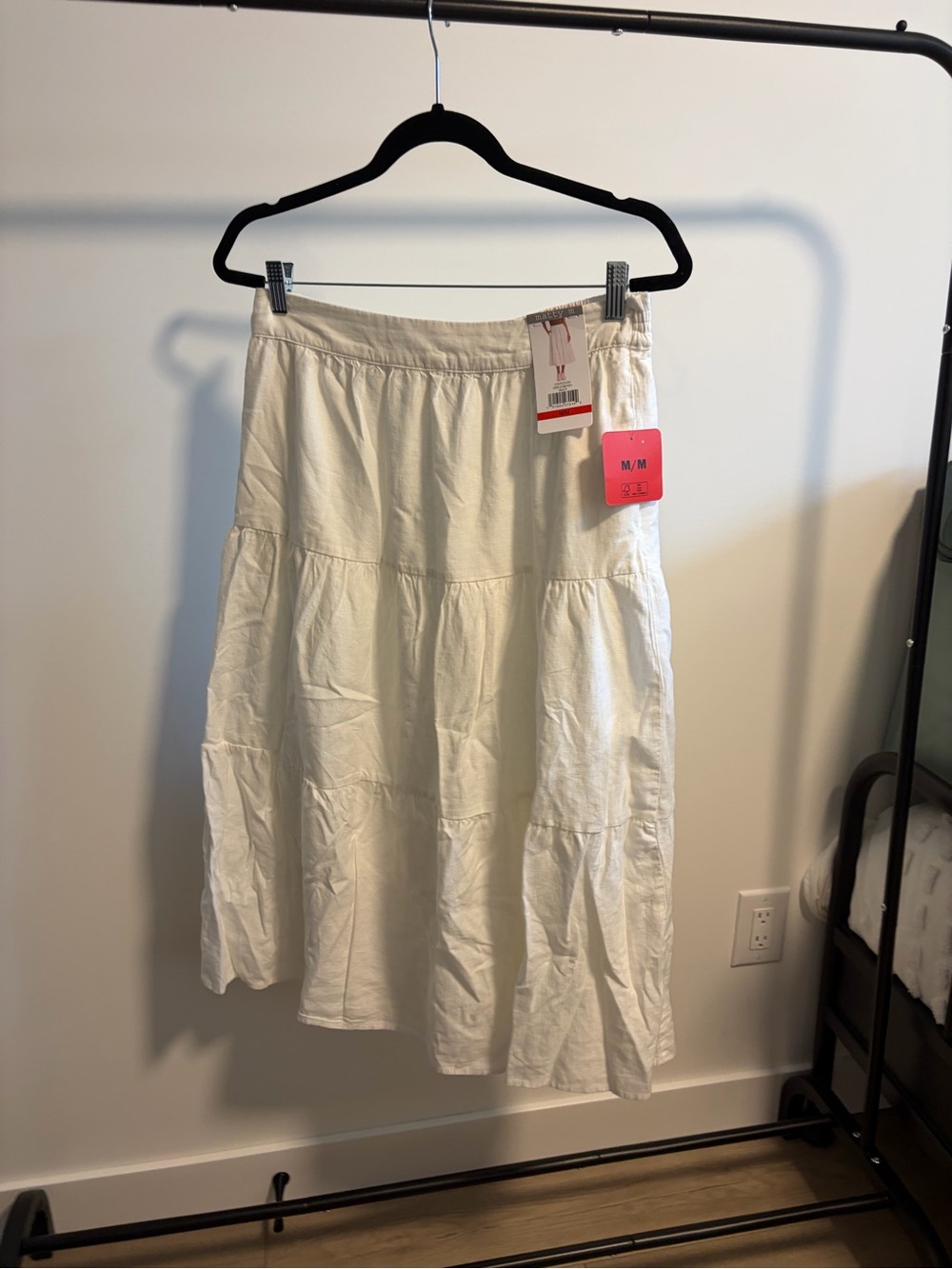 Matty M White Tiered Midi Skirt